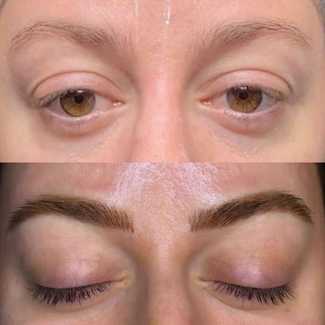 Permanent makeup brows, before and after