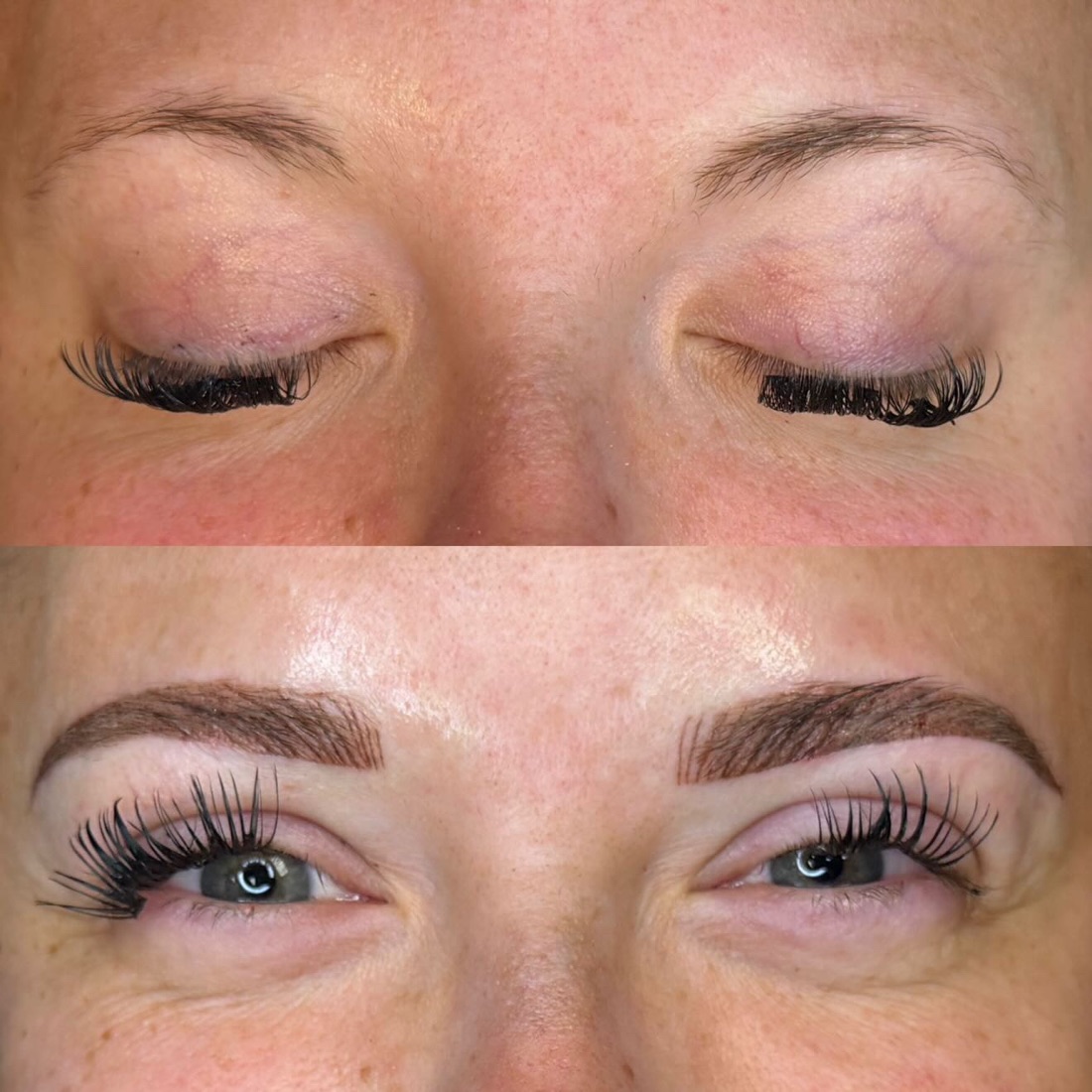 Permanent makeup brows, before and after